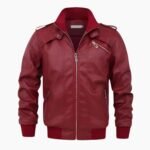 Leather Red Bomber Jacket For Men