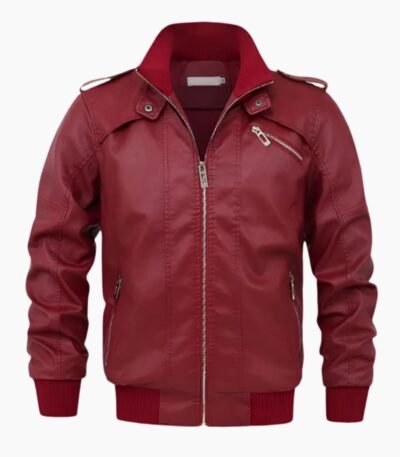 Leather Red Bomber Jacket For Men