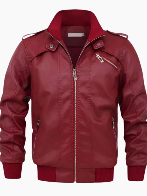 Leather Red Bomber Jacket For Men