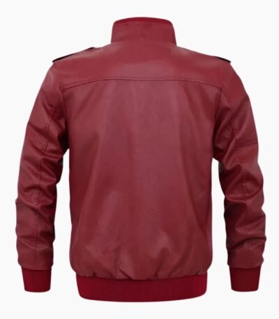 Leather Red Bomber Jacket For Men