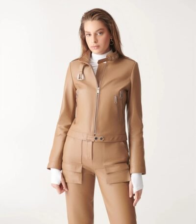 Light Brown Leather Jacket For Women By MJH