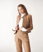 Light Brown Leather Jacket For Women By MJH