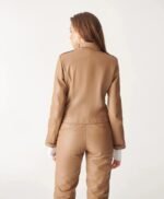 Light Brown Leather Jacket For Women By MJH
