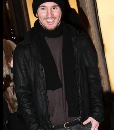 Lionel Messi Black Leather Jacket