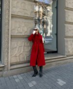 Long Red Wool Trench Coat