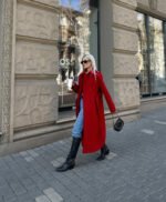 Long Red Wool Trench Coat