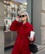 Long Red Wool Trench Coat