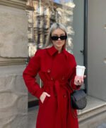 Long Red Wool Trench Coat