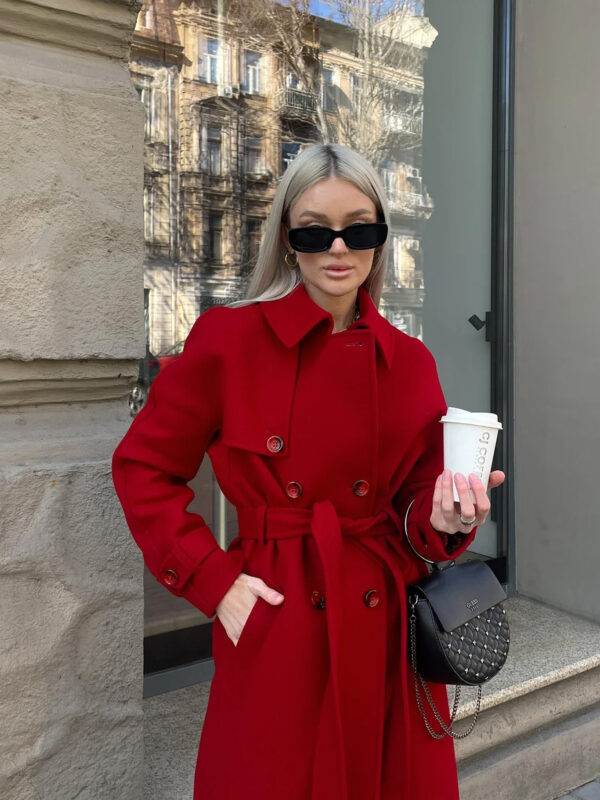 Long Red Wool Trench Coat