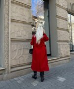 Long Red Wool Trench Coat