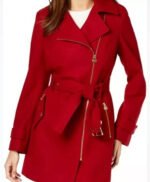 Luxury Red Belted Wool Coat for Women