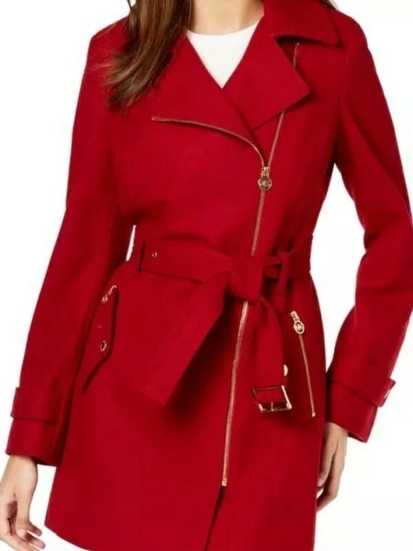Luxury Red Belted Wool Coat for Women