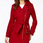Luxury Red Belted Wool Coat for Women
