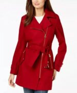 Luxury Red Belted Wool Coat for Women