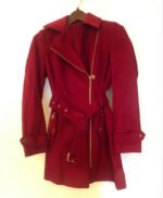 Luxury Red Belted Wool Coat for Women