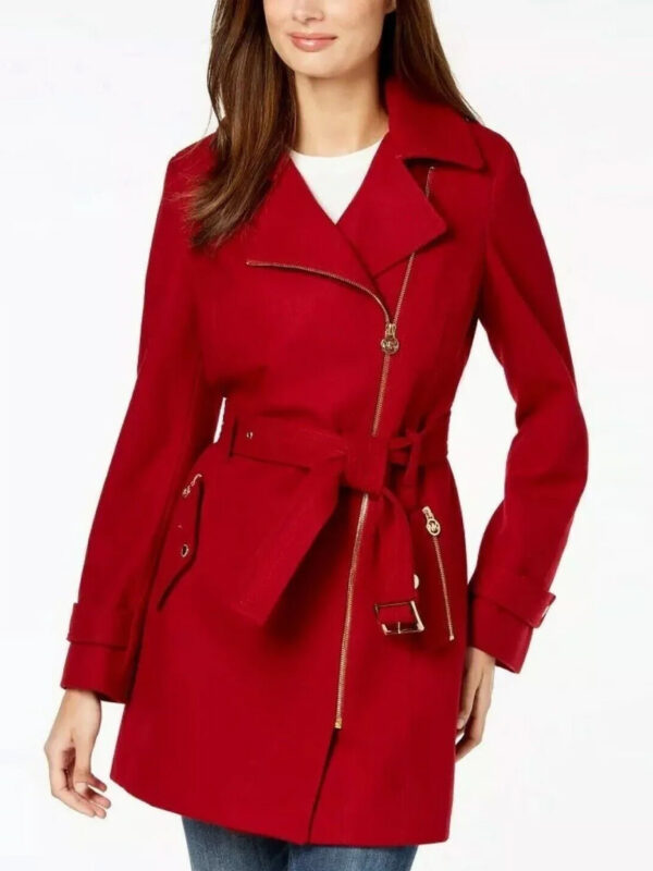 Luxury Red Belted Wool Coat for Women