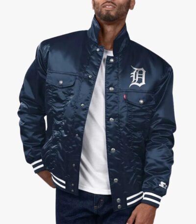 MLB Detroit Tigers Navy Silver Tab Trucker Jacket