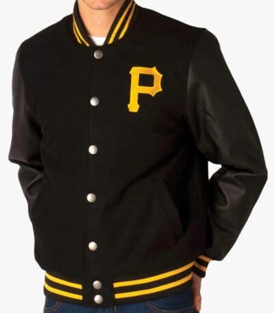 MLB Men's Pittsburgh Pirates Black Letterman Jacket