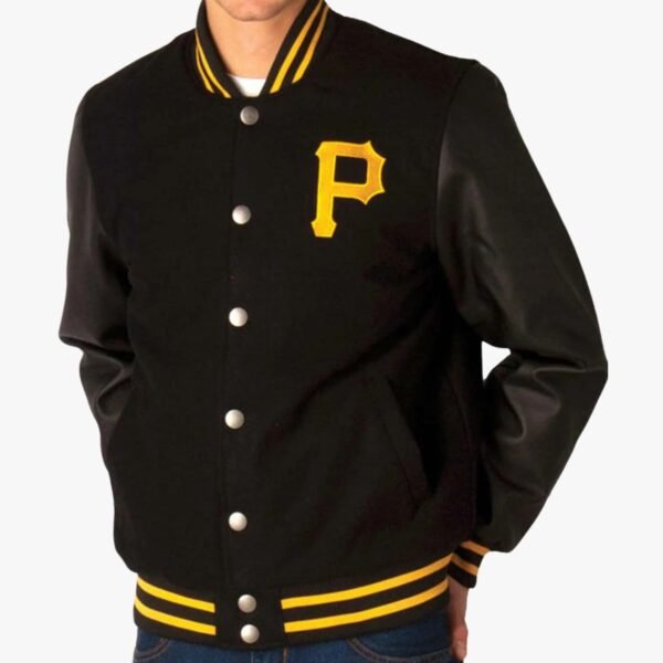 MLB Men's Pittsburgh Pirates Black Letterman Jacket