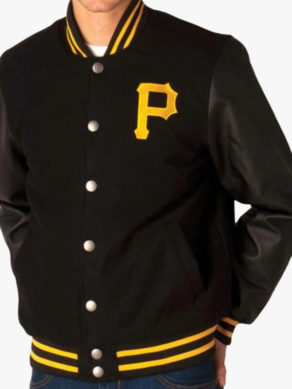 MLB Men's Pittsburgh Pirates Black Letterman Jacket