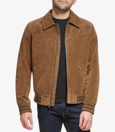 Mac Mens Cognac Real Suede Bomber Jacket