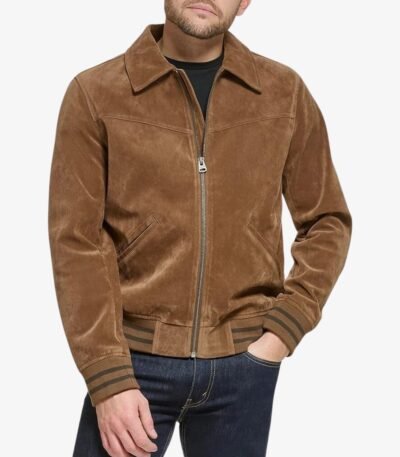 Mac Mens Cognac Real Suede Bomber Jacket