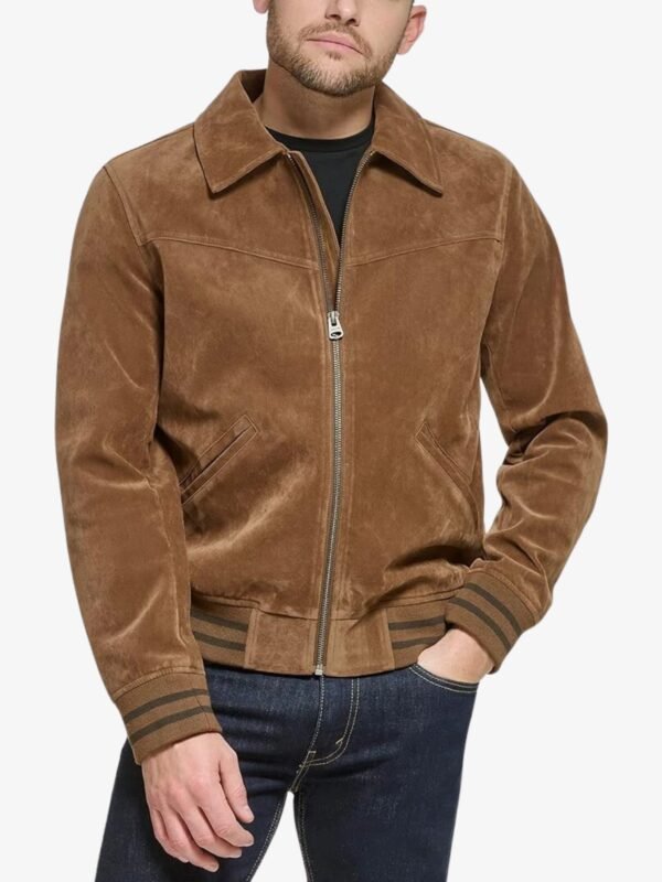 Mac Mens Cognac Real Suede Bomber Jacket