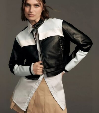 Maeve Cropped Color block Biker Jacket by MJH