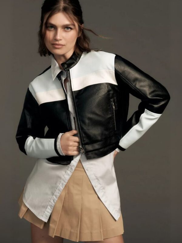 Maeve Cropped Color block Biker Jacket by MJH