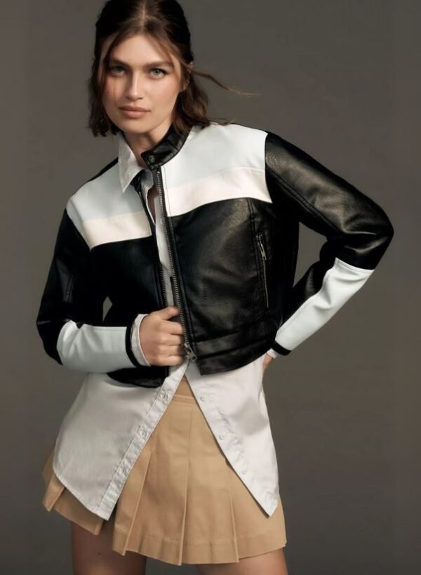 Maeve Cropped Color block Biker Jacket by MJH