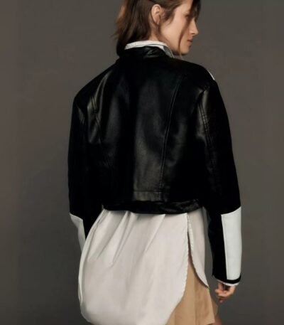 Maeve Cropped Color block Biker Jacket by MJH