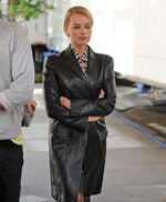 Margot Robbie Black Long Leather Coat
