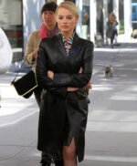 Margot Robbie Black Long Leather Coat