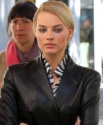 Margot Robbie Black Long Leather Coat