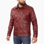 Maroon Trucker Leather Jacket
