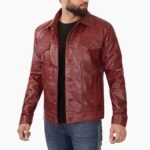 Maroon Trucker Leather Jacket