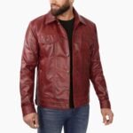 Maroon Trucker Leather Jacket