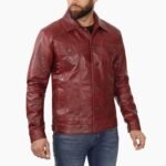 Maroon Trucker Leather Jacket