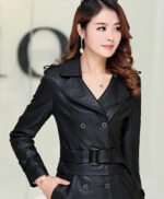 Medium and Long Leather Coat Women Windbreaker By MJH