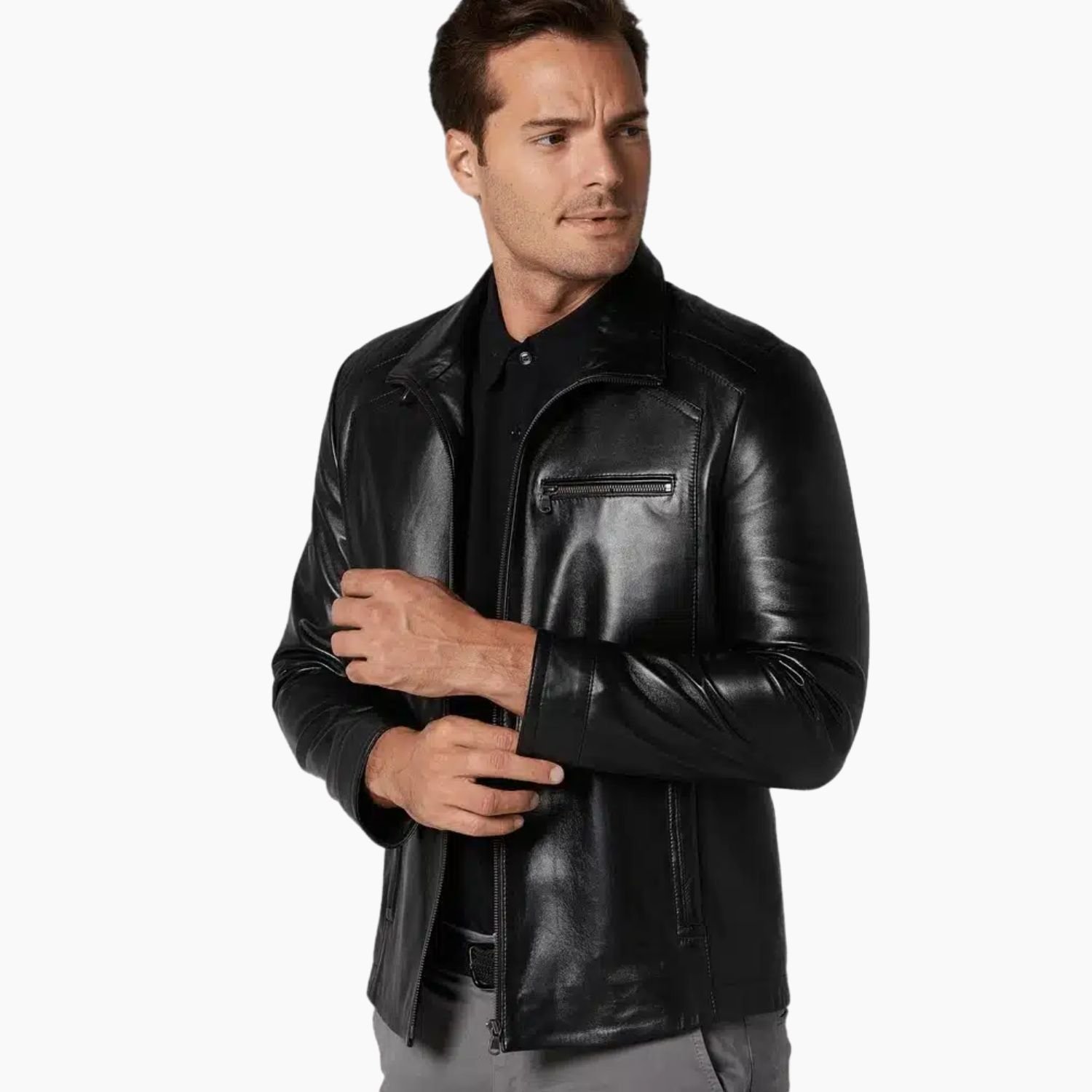Men Bernie Classic Black Leather Jacket Men Bernie Classic Black Leather Jacket