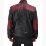 Men Black Genuine Leather Jacket With Stylish Red Padding