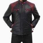 Men Black Genuine Leather Jacket With Stylish Red Padding