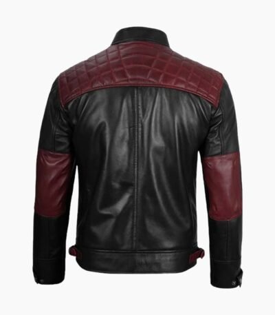 Men Black Genuine Leather Jacket With Stylish Red Padding
