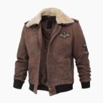 Men Brown Leather Bomber Aviator Shearling Jacket