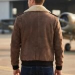 Men Brown Leather Bomber Aviator Shearling Jacket