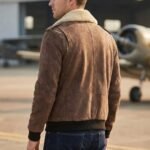 Men Brown Leather Bomber Aviator Shearling Jacket