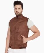 Men Brown Suede Bomber Leather Vests