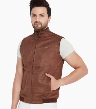 Men Brown Suede Bomber Leather Vests