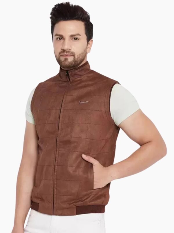 Men Brown Suede Bomber Leather Vests