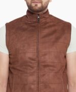 Men Brown Suede Bomber Leather Vests